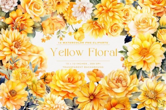 Download Yellow Floral Flowers Watercolor Clipart - Yellow floral Collection