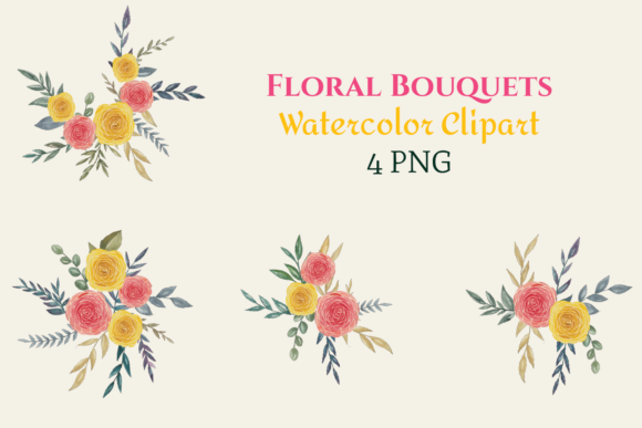 Download Watercolor Red Yellow Floral Bouquets - Yellow floral Collection