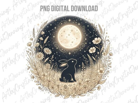 Download Bunny Rabbit Wildflower Floral Moon PNG - Bunny rabbit Collection