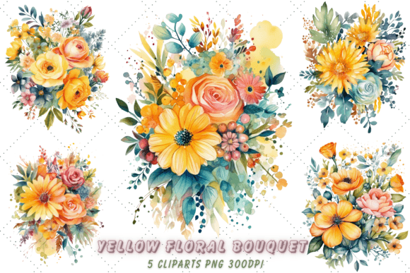 Download Watercolor Yellow Floral Bouquet Clipart - Yellow floral Collection